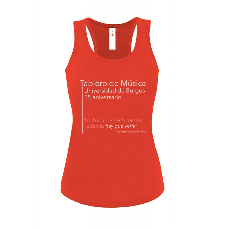Camiseta Tablero de Música 15 aniversario tirantes roja delantera