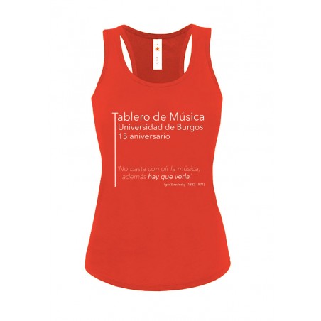 Camiseta Tablero de Música 15 aniversario tirantes roja delantera